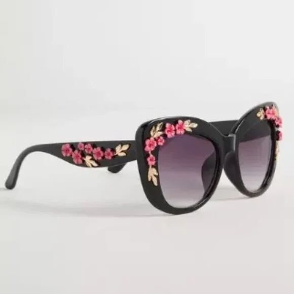 Torrid- Rosette Cateye Sunglasses- Black - Picture 2 of 7